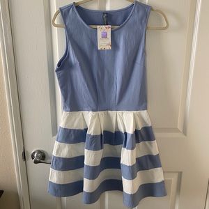 NWT Blue & White Color Block Fit & Flare Dress L